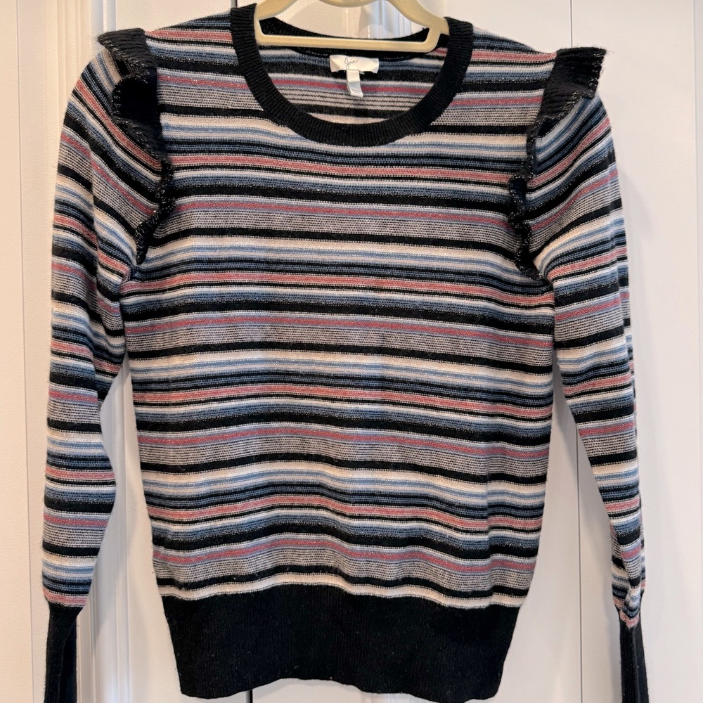 Flutter-sleeve Joie metallic striped crewneck sweater